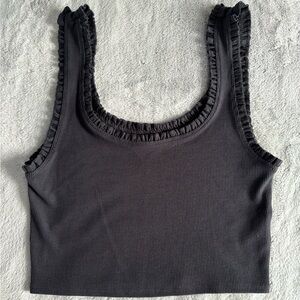 Cropped Black Ruffled Women's Top